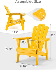 EROMMY Adirondack Chair - Durable HDPE Poly Lumber All-Weather Resistant, Oversized Balcony Porch Patio Outdoor Chair for Garden, Yellow
