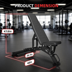 EROMMY Weight Bench, Heavy Duty FID Adjustable Exercise Bench, 1000 lbs Capacity, 12 Positions, Steel Frame with Wheels, for Home Gym Workout Training