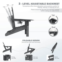 EROMMY 3-Level  Adjustable Adirondack Chair with Retractable Ottoman, Folding HDPE Outdoor Chair with Cup Holders, Gray