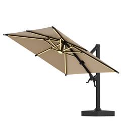 EROMMY 10x10ft Large Rectangular LED Cantilever Umbrella with 360° Rotation & 6 Adjustable Heights, Outdoor Patio Umbrella with Lights for Garden, Pool, Deck