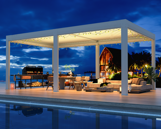 EROMMY 12x20 Large Aluminum Pergola with Louvered Canopy – White-Erommy