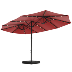 EROMMY15ft Large Double-Sided Patio Umbrella with Solar LED Lights, Outdoor Crank System, and Base – Perfect for Garden, Deck, Poolside