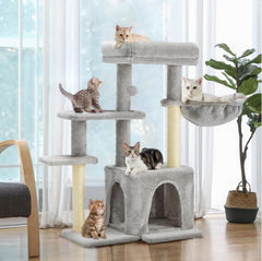 Erommy 33in Castle Condo, Scratching Post, Cat Tree, Crinkle Toy, Grey