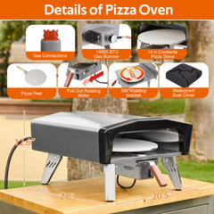 EROMMY 20 inches Auto-Rotating Pizza Oven, Pizza Oven Outdoor with Folding Design, 360°Automatic Rotating Pizza Stone with upgraded GAS Power Heating System, Outdoor Gas Pizza Oven for Backyard, Camping, Picnic