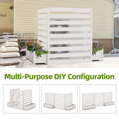 EROMMY 3 Panels No-Dig AC Unit Privacy Fence with Planter Box, 33" W x 39" H, Durable Outdoor Wood Screen to Hide AC & Trash with Floral Bed White