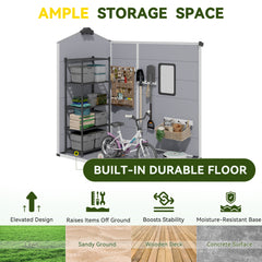 4x6 FT Outdoor Storage Shed, Weather-Resistant Shed with Lockable Double Doors & Built-In Floor, Sloped Roof Outdoor Shed for Backyard, Patio & Lawn, Gray