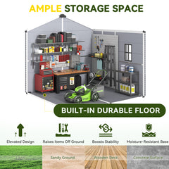 8x8 FT Outdoor Storage Shed, Weather-Resistant Shed with Lockable Double Doors & Built-In Floor, Sloped Roof Outdoor Shed for Backyard, Patio & Lawn, Gray