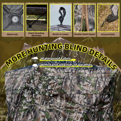 EROMMY Hunting Blind, One-Way See Through, Noise-Free Durable Pop-Up Ground Blind with Carrying Bag - Resilient Tent, Zip Door & Silent Windows for Deer & Turkey Hunting