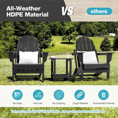 EROMMY Folding Adirondack Chair HDPE Poly Lumber Weather Resistant Balcony Porch Chairs Outdoor Chair for Patio, Lawn, Backyard, Black