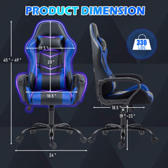 Erommy Gaming Chair, Ergonomic Computer Gamer Chair with Massage Lumbar Support & Rocking High Back, Height Adjustable, Blue