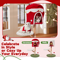 EROMMY Christmas Cat Tree, 37-inch Festive and Everyday Dual-Use Fruitwood Cat Tree, Detachable Design