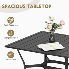 EROMMY 63"x38" Outdoor Dining Table for 6, E-Coated Metal w/ Umbrella Hole