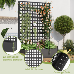 EROMMY Metal Planter Box with Trellis, 71"x 47"x 16" Raised Garden Bed, Planter Box Trellis with Privacy Screen and Drainage Holes, Black
