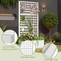 EROMMY Metal Planter Box with Trellis, 71"x 35"x 16" Raised Garden Bed with Trellis, Planter Box Trellis with Privacy Screen and Drainage Holes, White