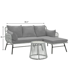 EROMMY L-Shaped Sectional Sofa Set with Cushions & Glass Coffee Table for Patio, Gray