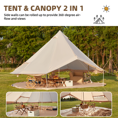 EROMMY Yurt Tent 4 Season Waterproof Glamping Tents w/Stove Jack, with Zipped Removable Floor for Family Camping Outdoor Party 13 FT, Holds up to 4-8 People