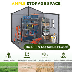 8x6 FT Outdoor Storage Shed, Weather-Resistant Shed with Lockable Double Doors & Built-In Floor, Sloped Roof Outdoor Shed for Backyard, Patio & Lawn, Black