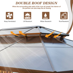 EROMMY Patio Hardtop Gazebo 10x13ft Double-Roof Aluminum Gazebos w/ Netting & Curtains
