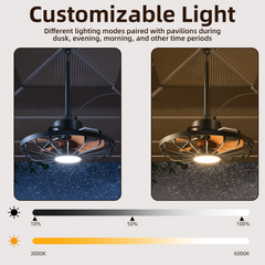 EROMMY  20'' Outdoor Waterproof Plug In IP65 Gazebo Fan with Light and Remote Control, 6 Speeds, Dimmable LED, Reversible, for Patios, Pergola, Deck, Coastal Areas, Wood Grain