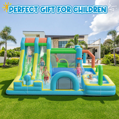 EROMMY Inflatable Bounce House, Bouncy House with Double Water Slide, Inflatable Bouncy Castle Water Bounce House with Blower, Climbing Wall, Jumping, Splash Pool for Kids Indoor Outdoor