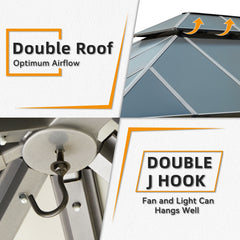 EROMMY 12x14FT Hardtop Aluminum Patio Gazebo w/ Aluminum Composite Double Roof, Curtains &Netting