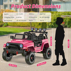 EROMMY 2 Seater 24V Kids Ride on Truck Car for Girls, Electric Off-Road Vehicles w/Forward and Reverse Functions, 4WD SUV w/Parent Remote Control,Battery Powered Truck for Toddlers Girls Aged 3-8 Pink