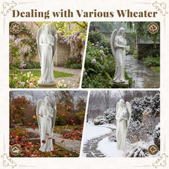 EROMMY 45'' Large Outdoor Statues, Garden Angel Holding Flowers, Sculpture Decor for Patio, Yard and Home, White