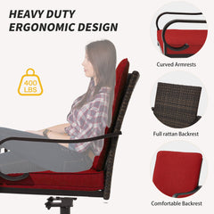 EROMMY Patio Swivel Chairs Set of 2, Heavy Duty Outdoor Dining Chairs with Full Rattan Backrest, All-Weather Swivel Rocker Chair for Lawn, Porch or Garden, Red