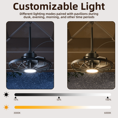 EROMMY  20'' Outdoor Waterproof Plug In IP65 Gazebo Fan with Light and Remote Control, 6 Speeds, Dimmable LED, Reversible, for Patios, Pergola, Deck, Coastal Areas, Black