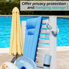 EROMMY 71" H Privacy Screen Pool Storage Organizer, Freestanding Pool Float Holder Replaces Deck Box, White