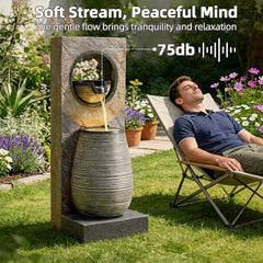EROMMY 39.7" Water Fountain Outdoor with LED Lights – Resin Garden Fountain for Patio, Poolside, Deck & Indoor Use – Calming Flowing Water Sound for Relaxation – Easy Assembly
