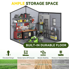 8x8 FT Outdoor Storage Shed, Weather-Resistant Shed with Lockable Double Doors & Built-In Floor, Sloped Roof Outdoor Shed for Backyard, Patio & Lawn, Black