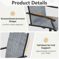EROMMY Patio Swivel Chairs Set of 4, 360° Swivel, 15° Rocking, Outdoor Dining Chairs with Padded All Weather Quick-Drying Textilene High Back & Metal Frame, Grey
