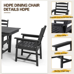 EROMMY Outdoor Table and Chairs for 4, HDPE Weather Resistant Outdoor Dining Set, Black