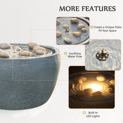 EROMMY 10.6"Tall Outdoor Water Fountain - Resin Garden Water Feature with LED Lights Effect for Patio Deck Yard Home,Gray