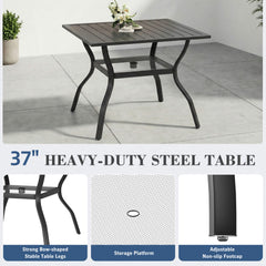 EROMMY 5-Piece Outdoor Patio Dining Set for 4, Square Metal Table with Umbrella Hole & Stackable Chairs