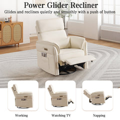 EROMMY Power Swivel Rocking Recliner Chair with Adjustable Headrest and Armrests, Beige