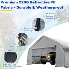 EROMMY 20x30 FT Heavy Duty Durable Carport, Silver Gray, Galvanized Steel Frame Garage Shelter and Outdoor Storage, Waterproof 3-Layer PE Cover, Fits 2 Cars, Boat, Farm Equipment