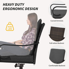 EROMMY Patio Swivel Chairs Set of 2, Heavy Duty Outdoor Dining Chairs with Full Rattan Backrest, All-Weather Swivel Rocker Chair for Lawn, Porch or Garden, Gray