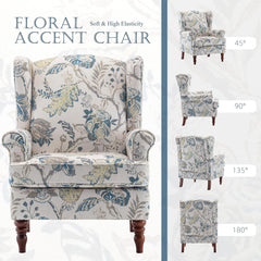 EROMMY Fabric Accent Chair, Modern Upholstered Armchair with Solid Leg, Leisure Single Sofa Chair, Floral Print