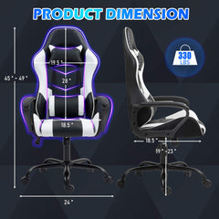 Erommy Gaming Chair, Ergonomic Computer Gamer Chair with Massage Lumbar Support & Rocking High Back, Height Adjustable, White