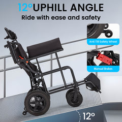 EROMMY Foldable Electric Wheelchair, Lightweight Power Wheelchair with 500W Dual Motor, Storage Bag, 15 Miles Long Range, Black