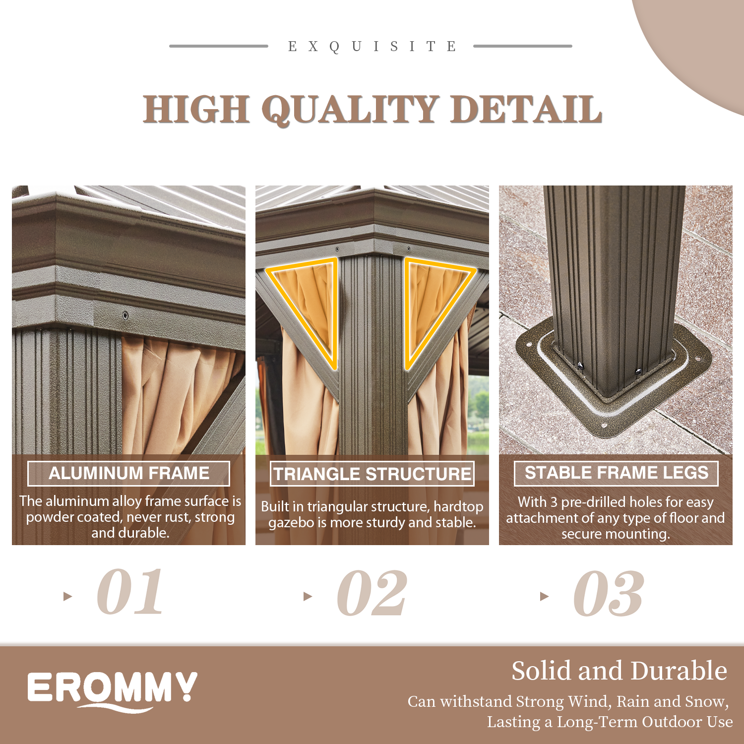 EROMMY 10‘x13’ Patio Hardtop Gazebo Galvanized Steel Pergola w/ Netting Curtains - Erommy