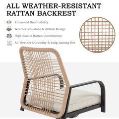 EROMMY 5-Piece Outdoor Dining Set, 4 Swivel Rattan Chairs with Thick Removable Cushions, Round Dining Table with Umbrella Hole