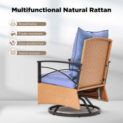 EROMMY 3-Piece Patio Swivel Rocker Set with Rattan Coffee Table, Blue