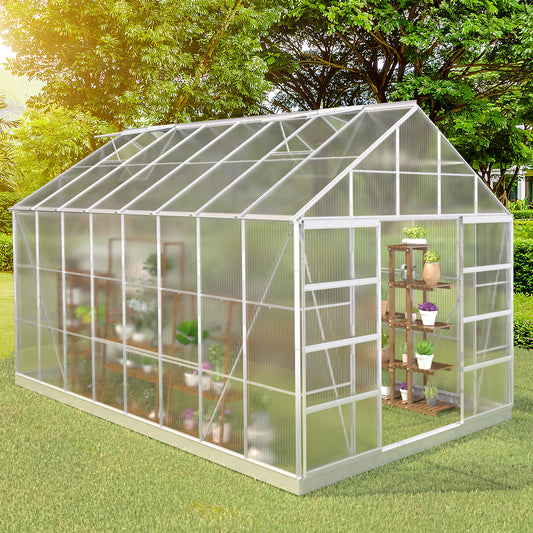 EROMMY 16' x 10' x 10.3' Greenhouse with Polycarbonate Aluminum Frame, Adjustable Roof Vent and Sliding Door