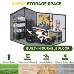 8x10 FT Outdoor Storage Shed, Weather-Resistant Shed with Lockable Double Doors & Built-In Floor, Sloped Roof Outdoor Shed for Backyard, Patio & Lawn, Black