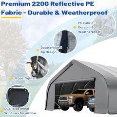 EROMMY 20x20 FT Heavy Duty Durable Carport, Galvanized Steel Frame Garage Shelter and Outdoor Storage, Waterproof 3-Layer PE Cover, Fits 2 Cars, Boat, Farm Equipment, Silver Gray