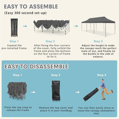 EROMMY 10' x 30' Pop Up Canopy Tent, Commercial Instant Canopy Heavy Duty with Roller Bag, 8 Sand Bags, 8 Wind Ropes & Ground Nails, Outdoor Canopies for Events, Parties and Camping, Gray