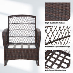 EROMMY 3 pcs Rocking Bistro Set, Outdoor PE Rattan Rocking Chairs with Tempered Glass Coffee Table, Blue-Erommy